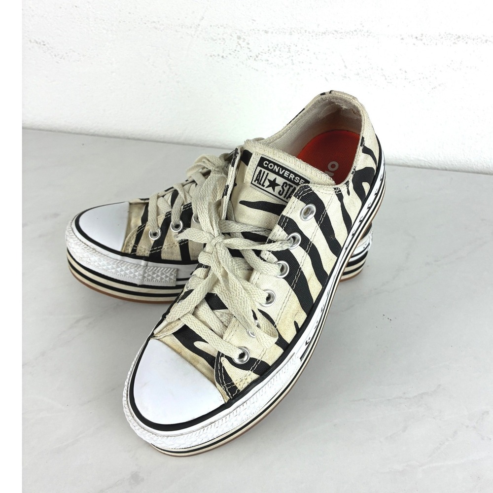 Converse Black Zebra Platform Sneakers - 8 - Animal Print Y2K Streetwear